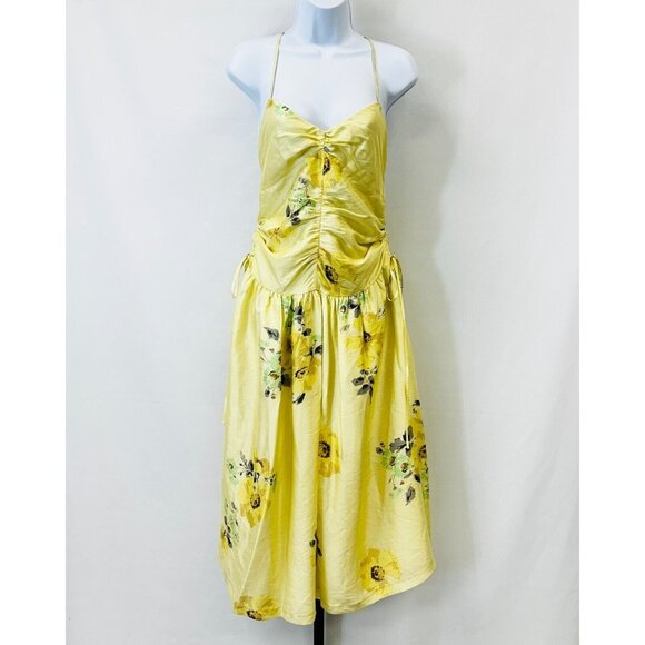 NWT Rebecca Taylor Silk Floral Midi Dress Size 6 Strappy Back Ruched Bust